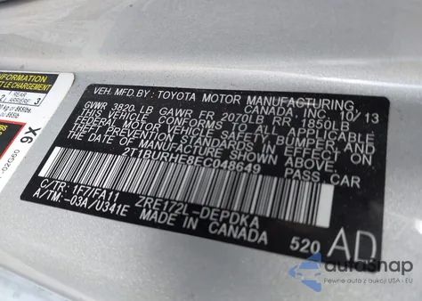 2014 Toyota Corolla L из США, поврежденный, VIN 2T1BURHE8EC048649